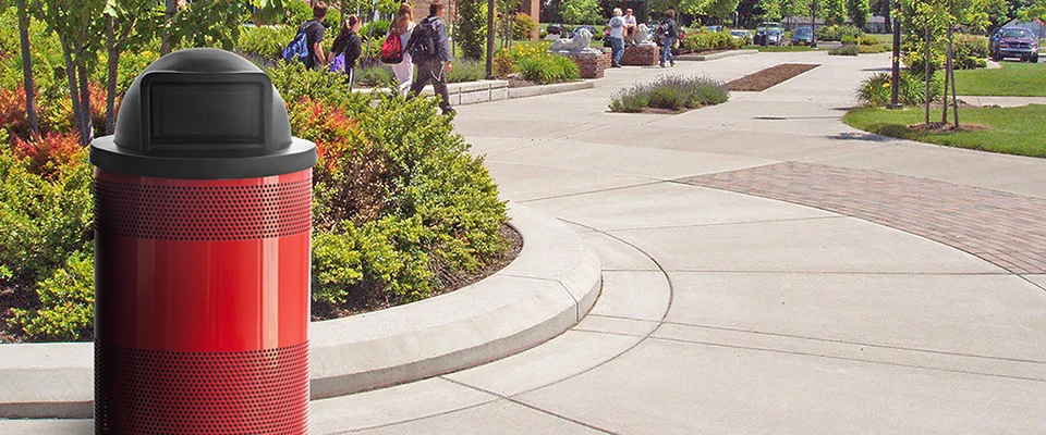 Witt Red Standard Perforated Dome Top Outdoor Waste Receptacles Witt Standard Perforated Series Red Outdoor Waste Receptacles Dome Top Outdoor Environmental