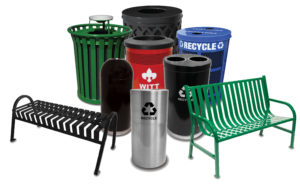 Witt Industries Products Outdoor Metal Bench and Waste Receptacles Transparent Background