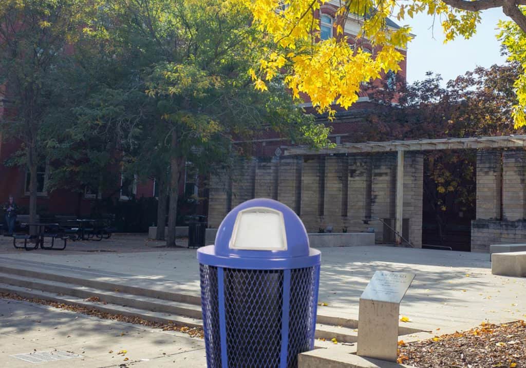 Witt Industries Expanded Metal Basket Collection Dome Top Metal Garbage Cans in Blue