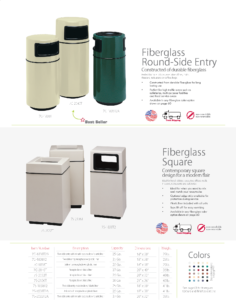 Witt Fiberglass Round-Side Entry and Square Trash Container Catalog Page Transparent