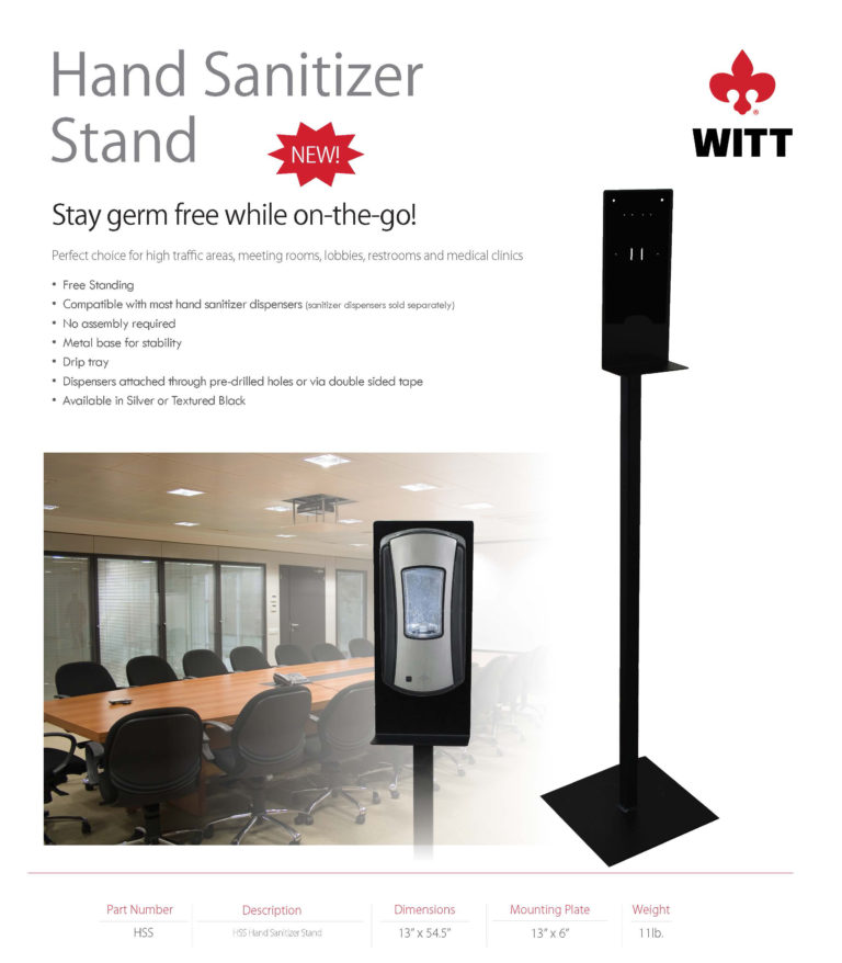 Witt Industries Hand Sanitizer Stand Collection Waste Receptacles in Black