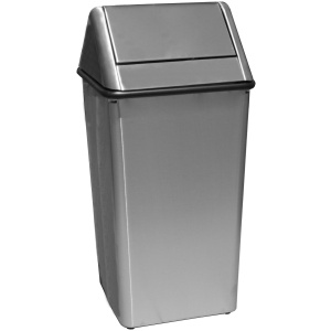 Witt Industries Swing Top Waste Watchers Standard Collection Metal Trash Cans in Stainless Steel