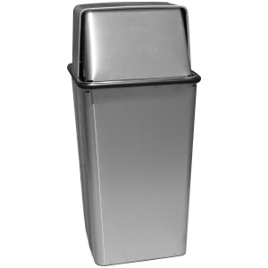 Witt Industries Push Top Waste Watchers Standard Collection Metal Trash Cans in Stainless Steel