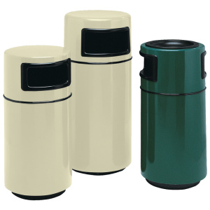 Witt Industries Fiberglass Round Side Entry Collection Commercial Trash Cans in Green and White