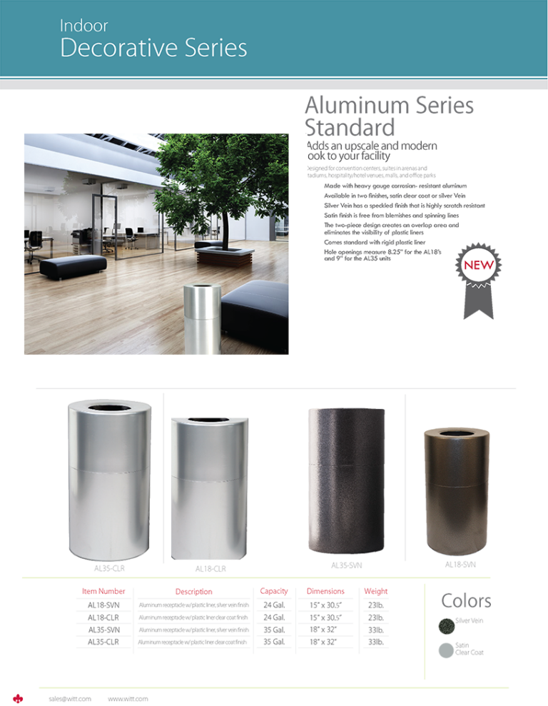 Witt Industries Aluminum Series Standard Collection Trash Bins Catalog Page