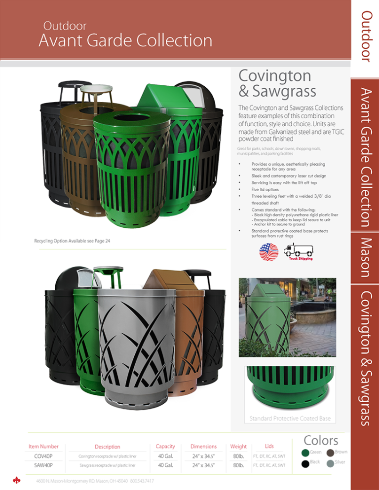 Witt Industries Covington and Sawgrass Collection Waste Baskets Catalog Page