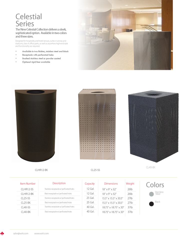 Witt Industries Celestial Collection Galvanize Trash Cans Catalog Page