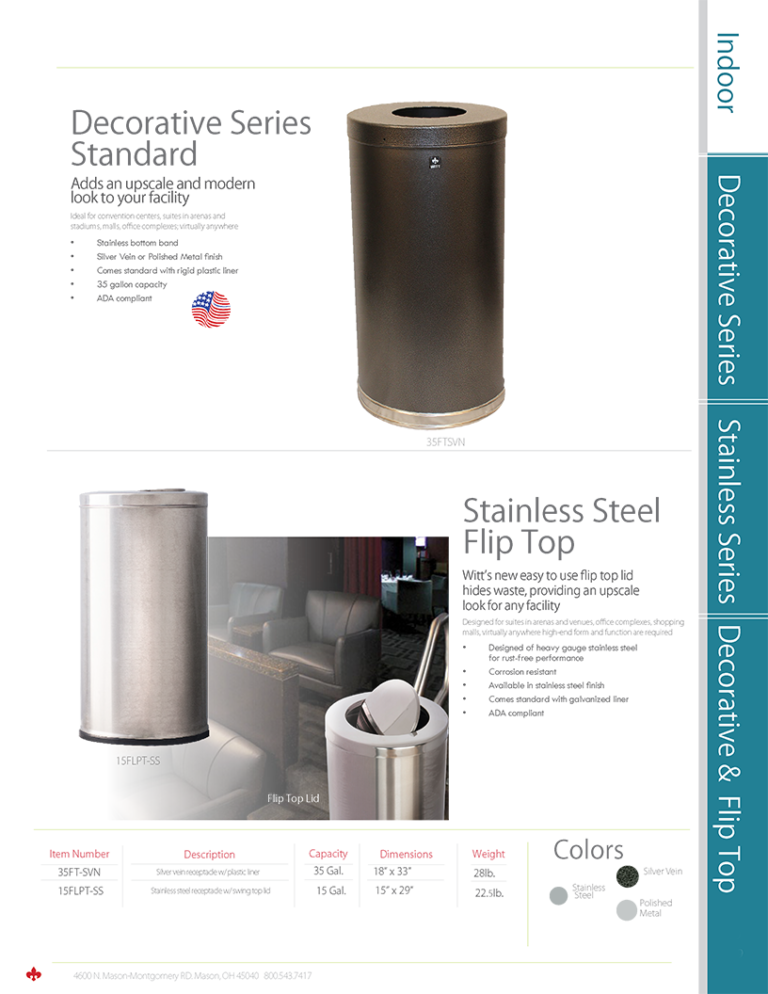 Witt Industries Decorative and Flip Top Collection Trash Cans Catalog Page