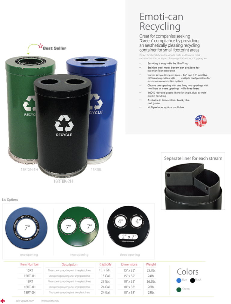 Witt Industries Emoti-can Recycling Collection Recycling Receptacles Catalog Page