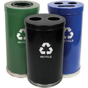 Witt Industries Emoti-Can Recycling Collection Recycling Trash Cans in Green, Black, and Blue