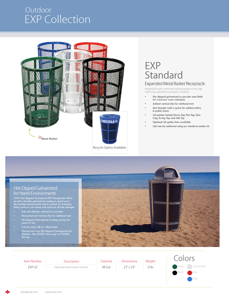 Witt Industries EXP Standard Collection Commercial Trash Cans Catalog Page
