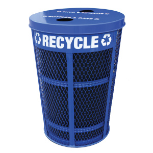 Witt Industries Expanded Metal Recycling Collection Flat Top Recycling Trash Can in Blue
