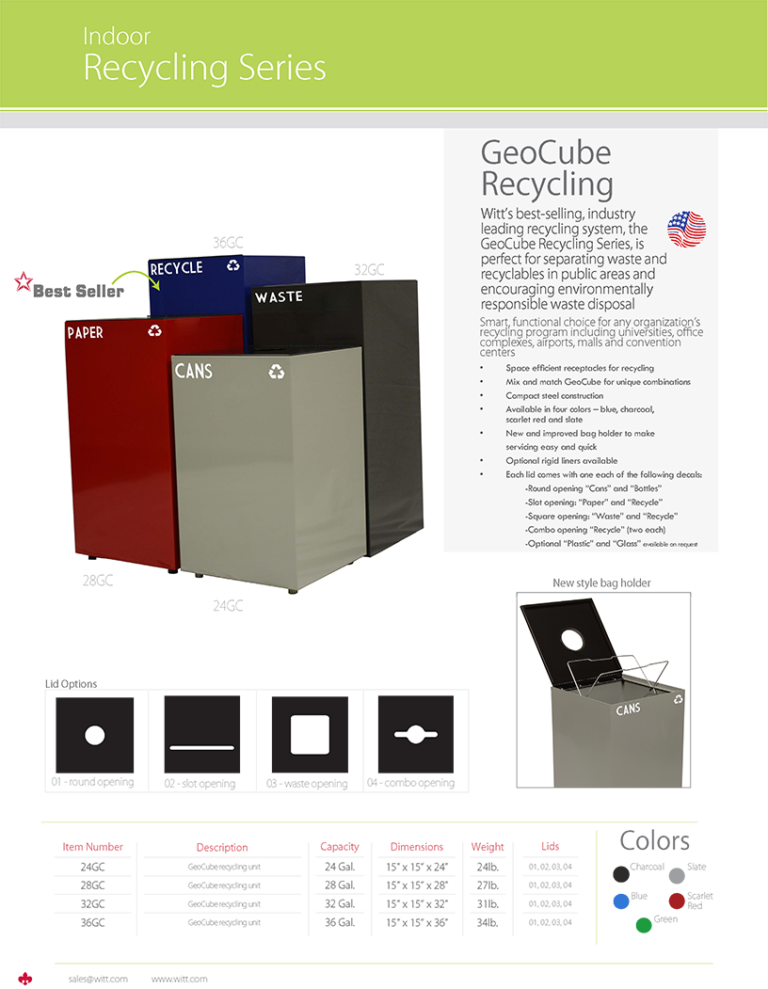 Witt Industries Geo Cube Recycling Collection Recycling Trash Cans Catalog Page