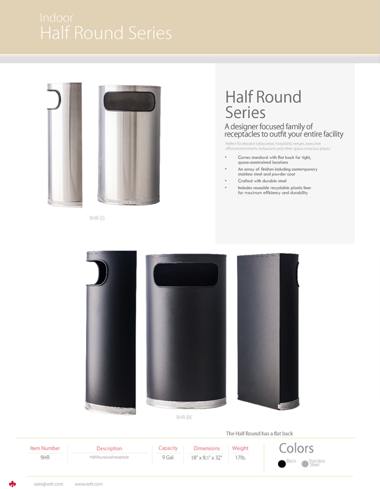 Witt Industries Half Round Collection Outdoor Waste Receptacles Catalog Page