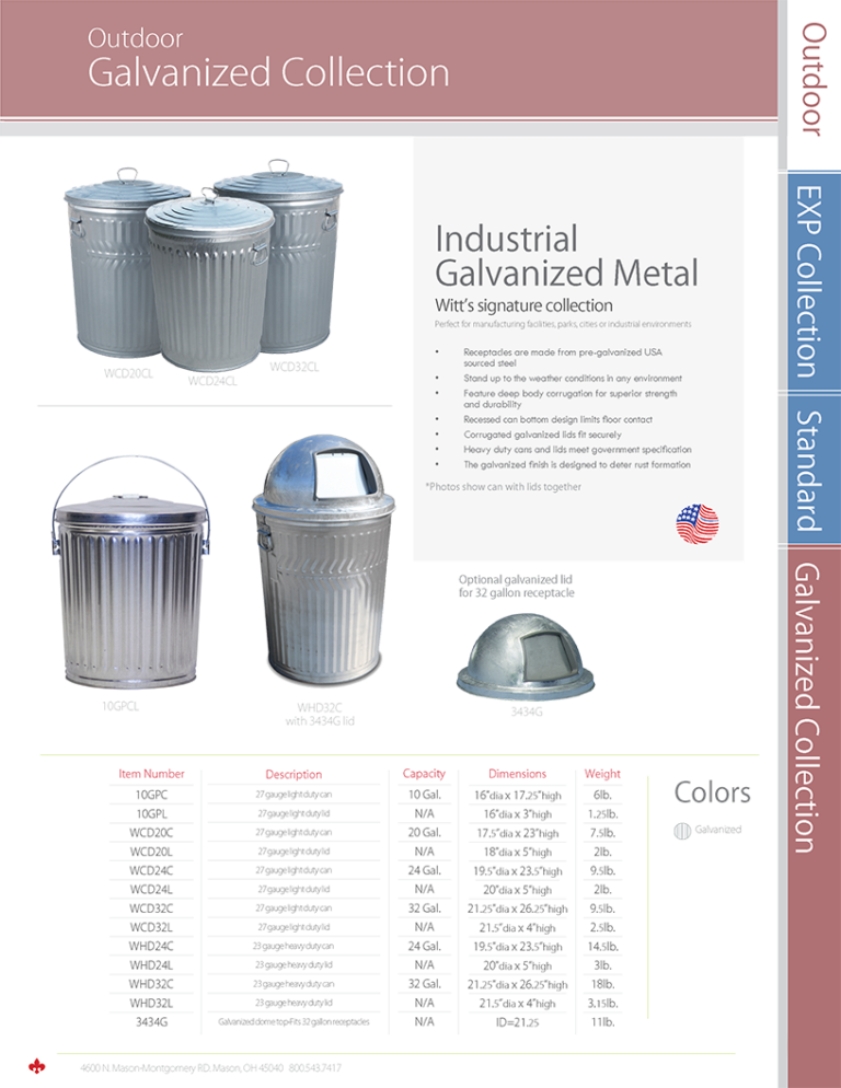 Witt Industries Industrial Galvanized Metal Collection Commercial Garbage Cans Catalog Page