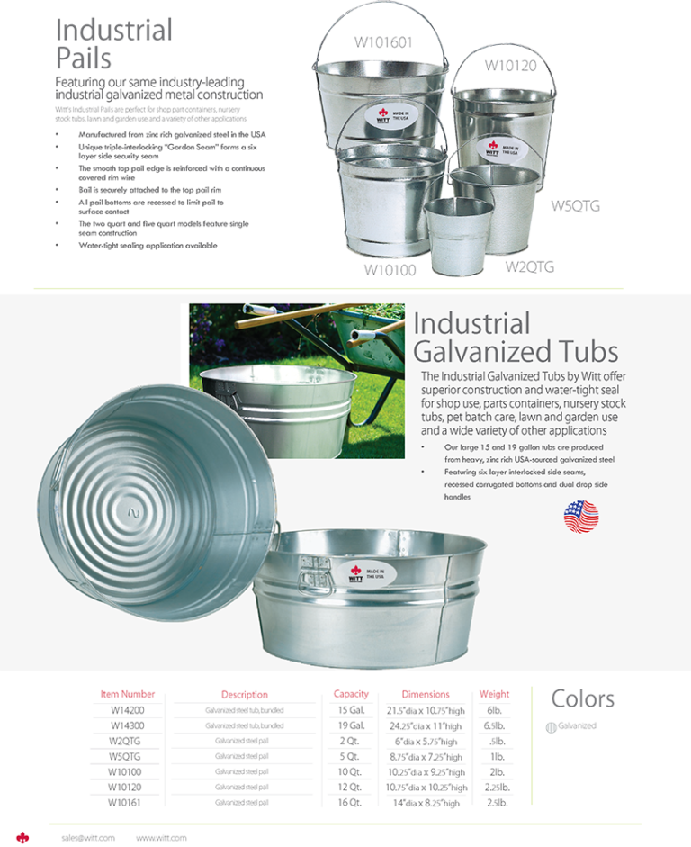 Witt Industries Industrial Pails and Galvanized Tubs Collection Commercial Trash Can Catalog Page