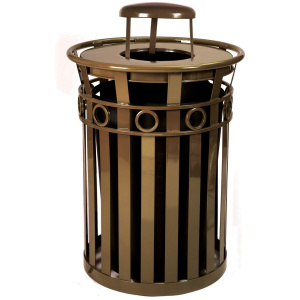 Witt Industries Decorative Collection Rain Cap Outdoor Trash Can in Brown
