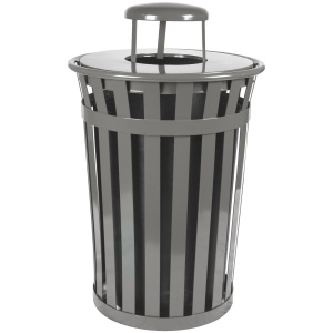 Witt Industries Oakley Collection Rain Cap Metal Garbage Cans in Slate