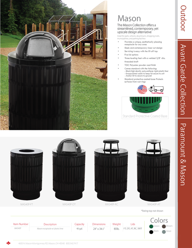 Witt Industries Mason Collection Metal Garbage Cans Catalog Page