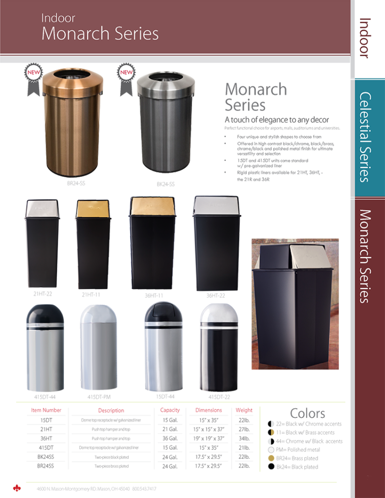 Witt Industries Monarch Collection Indoor Trash Can Catalog Page