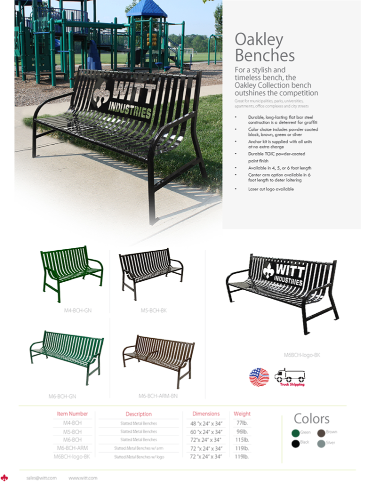 Witt Industries Oakley Benches Collection Outdoor Benches Catalog Page