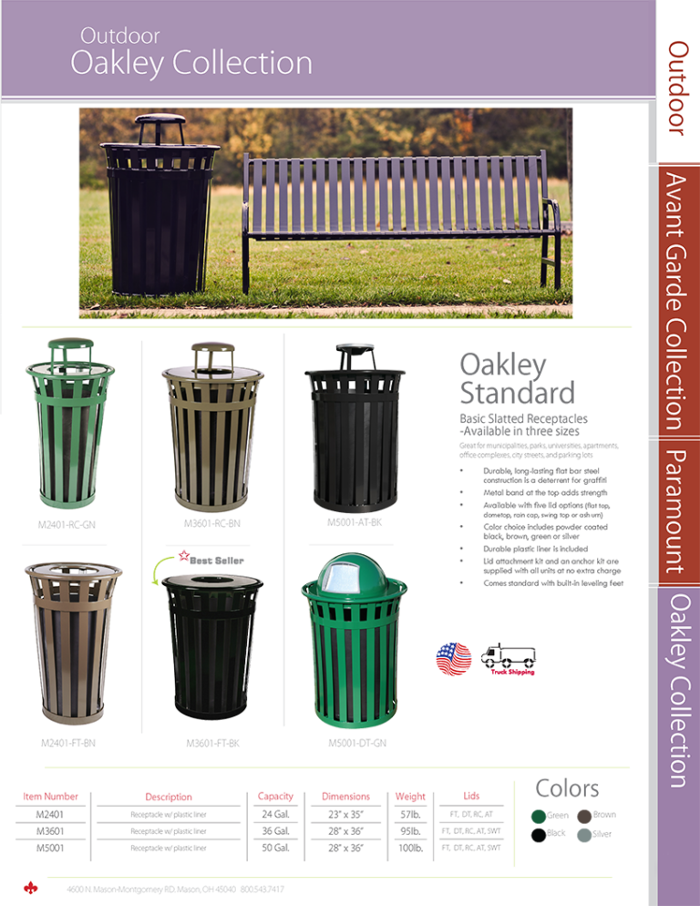 Witt Industries Oakley Square Collection Metal Trash Cans Catalog Page