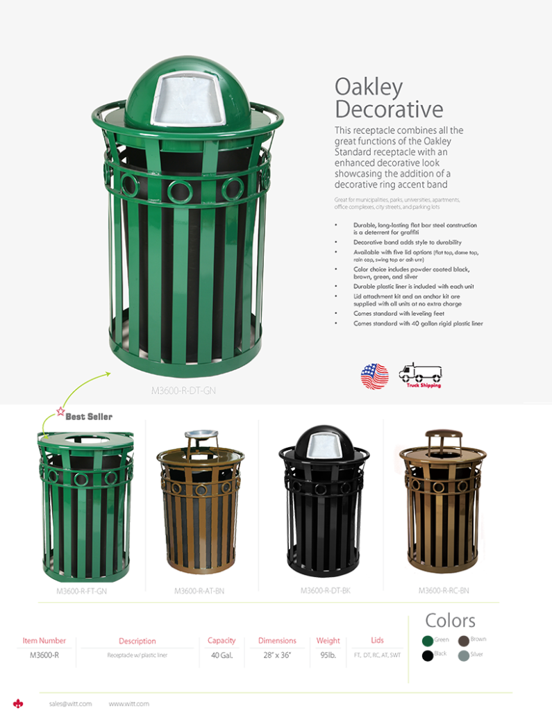 Witt Industries Oakley Decorative Collection Commercial Waste Receptacles Catalog Page