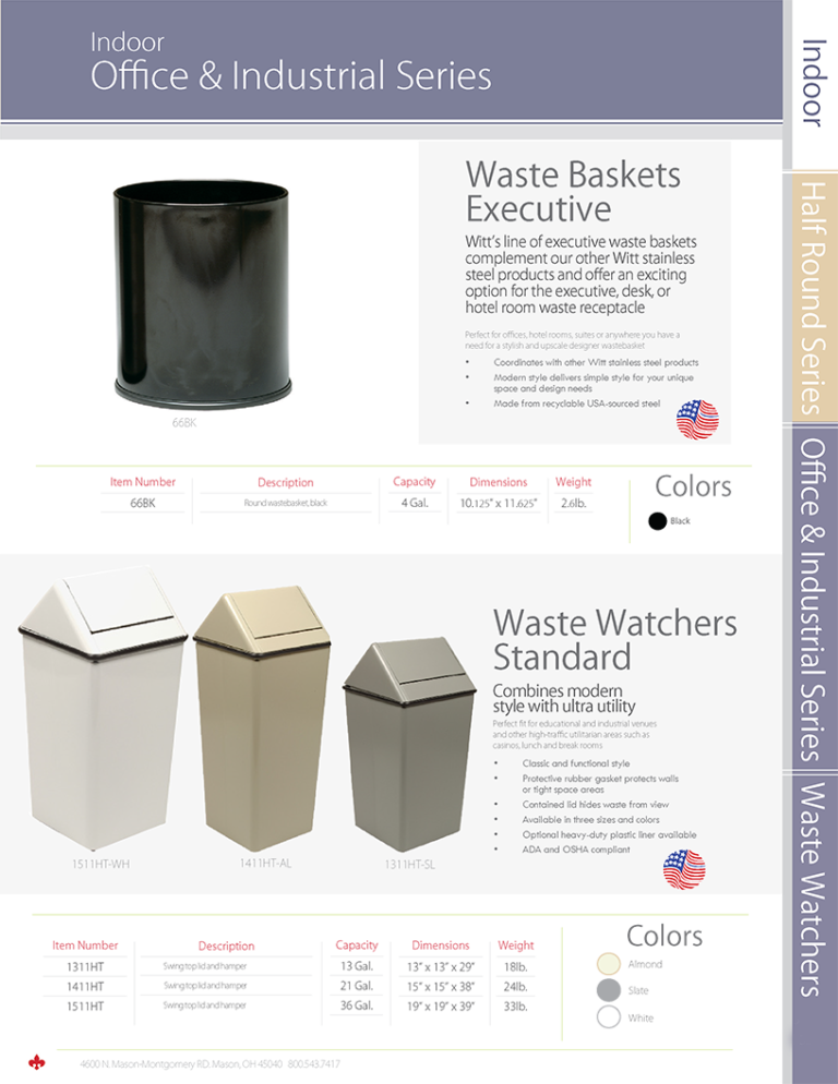 Witt Industries Waste Baskets and Watchers Collection Indoor Trash Can Catalog Page