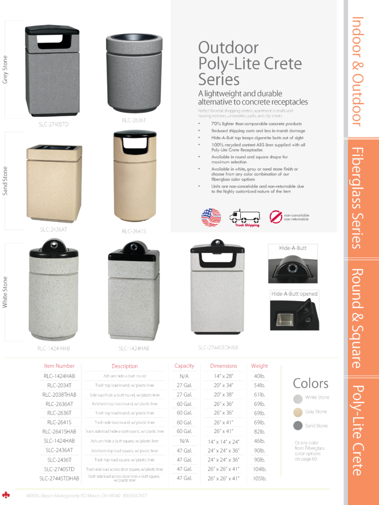 Witt Industries Outdoor-Poly Lite Crete Collection Trash Container Catalog Page