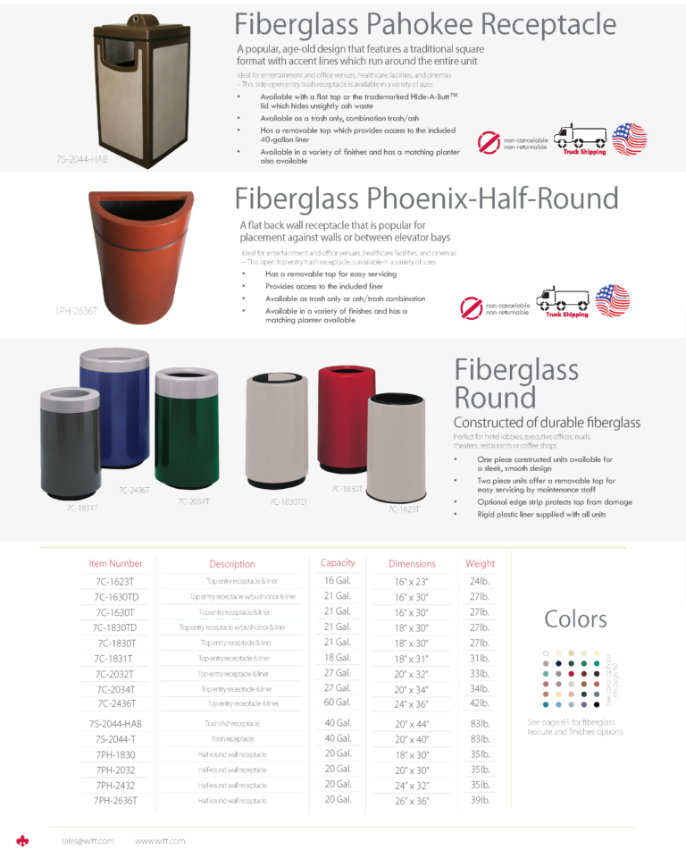 Witt Industries Fiberglass Collection Industrial Garbage Cans Catalog Page