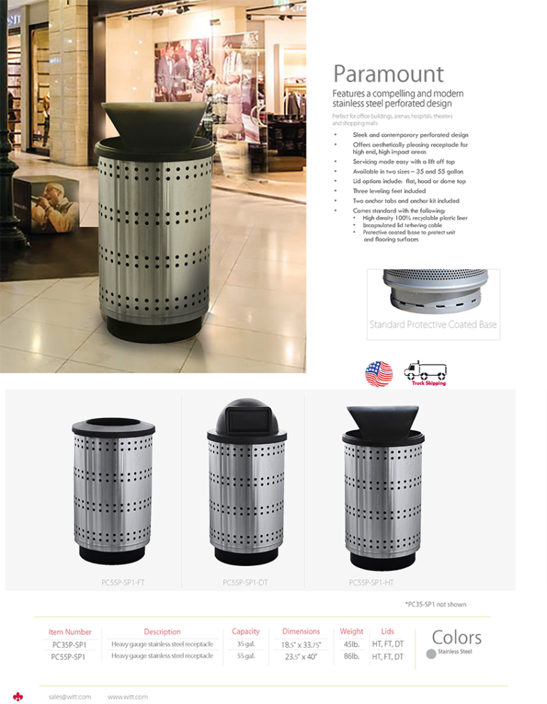 Witt Industries Paramount Collection Indoor Trash Can Catalog Page