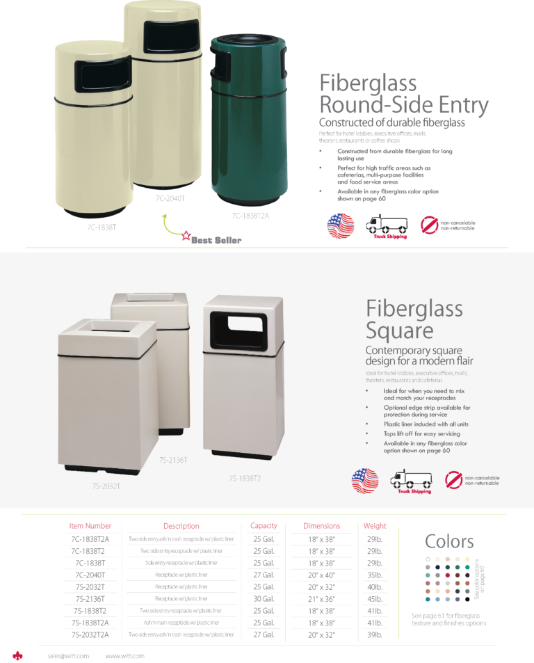 Witt Industries Fiberglass Collection Metal Garbage Cans Catalog Page