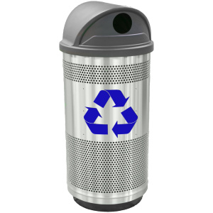 Witt Industries Standard Perforated Stainless Collection Dome Top Recycling Trash Cans in Stainless Steel