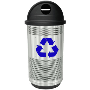 Witt Industries Recycle Logo Cans Collection Hood Top Recycling Trash Cans in Stainless Steel