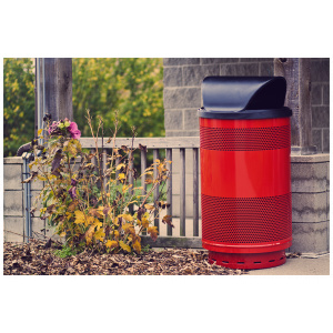 Witt Industries Standard Perforated Collection Hood Top Outdoor Trash Can in Red