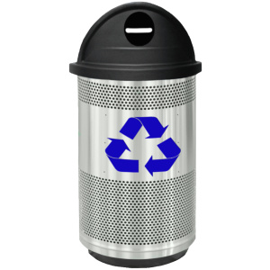 Witt Industries Recycle Logo Cans Collection Hood Top Recycling Trash Can in Stainless Steel