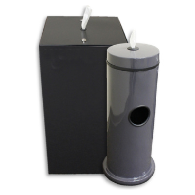 Witt Industries Fiberglass Wipe Dispensers Collection Waste Baskets in Black and Silver