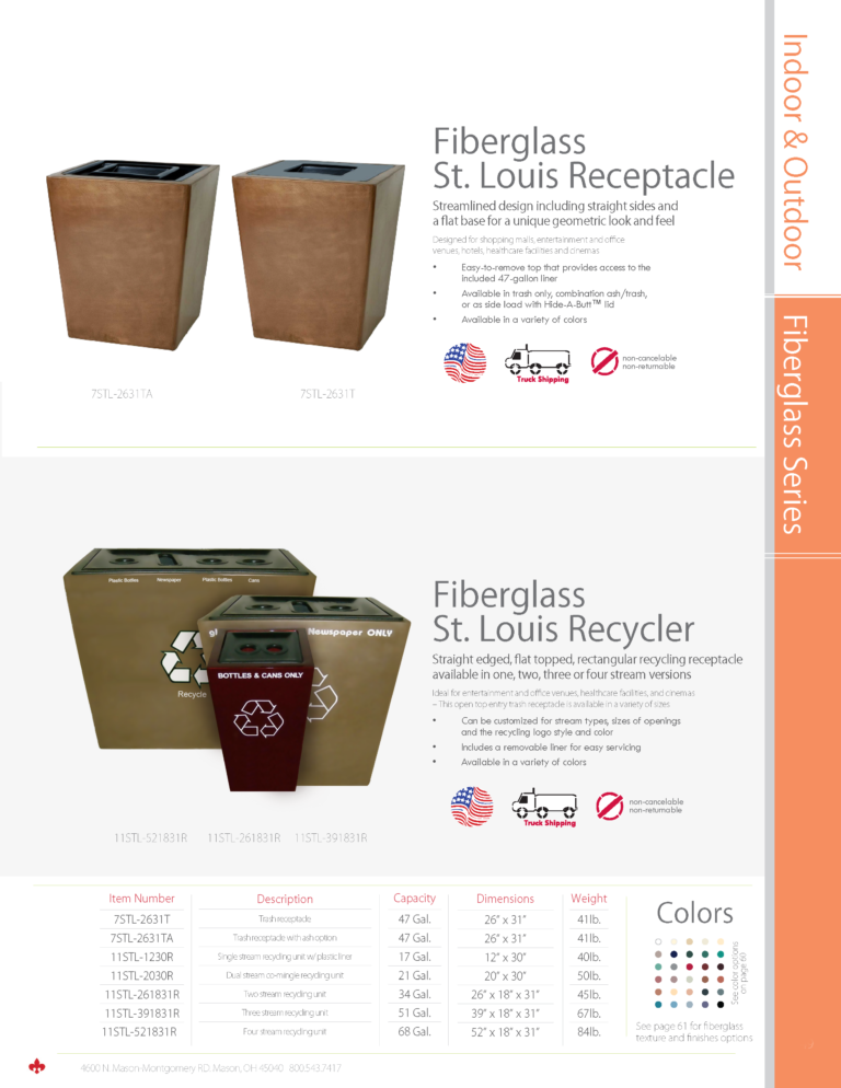 Witt Industries Fiberglass Collection Outdoor Waste Receptacles Catalog Page