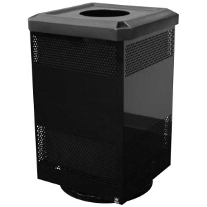 Witt Industries Standard Perforated Collection Flat Top Outdoor Trashcan in Black