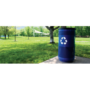Witt Industries Recycle Logo Cans Collection Flat Top Recycling Trash Can in Blue