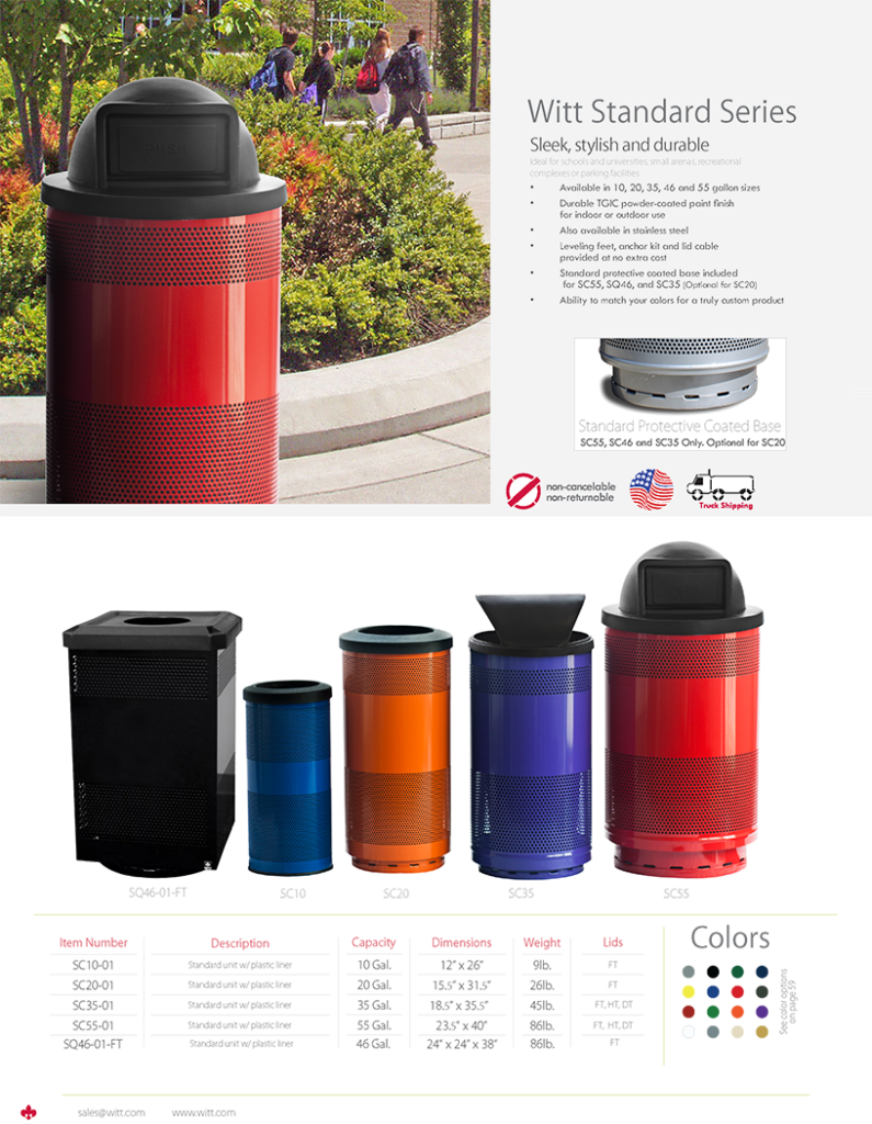 Witt Industries Standard Series Collection Outdoor Garbage Cans Catalog Page