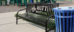 Witt Industries Outdoor Metal Bench Collection in Black and Recycling Trash Can