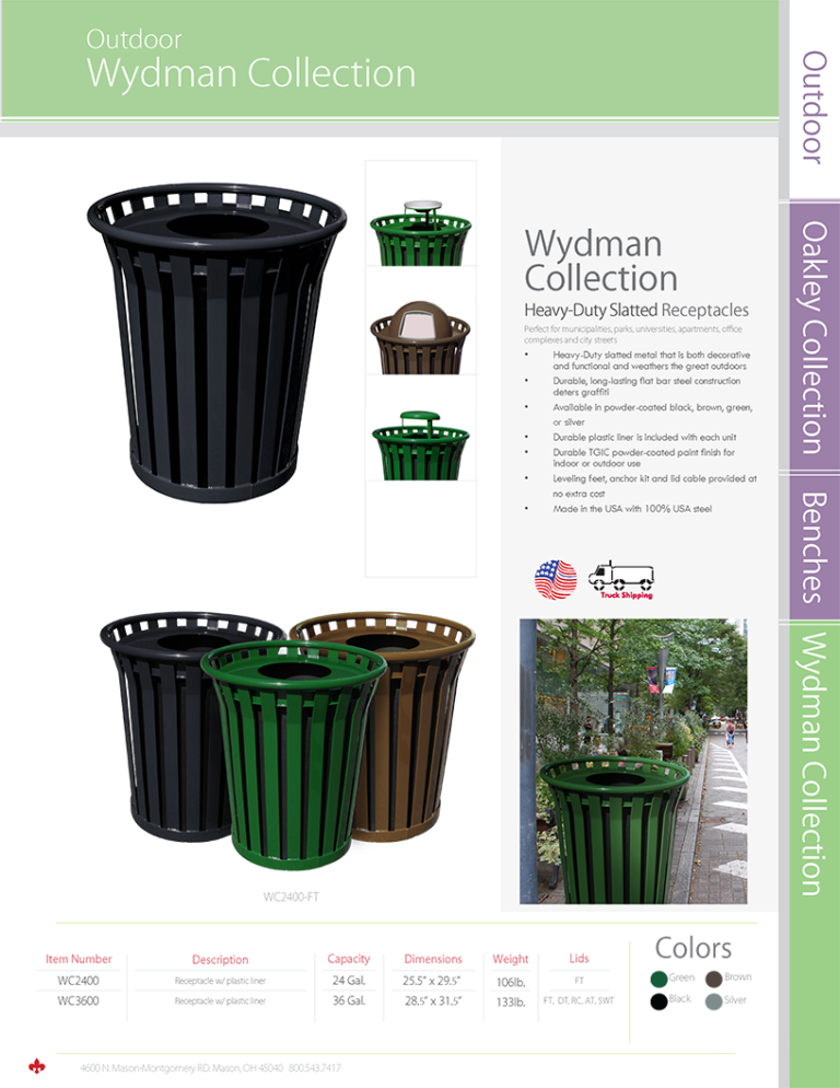 Witt Industries Wydman Collection Outdoor Garbage Can Catalog Page