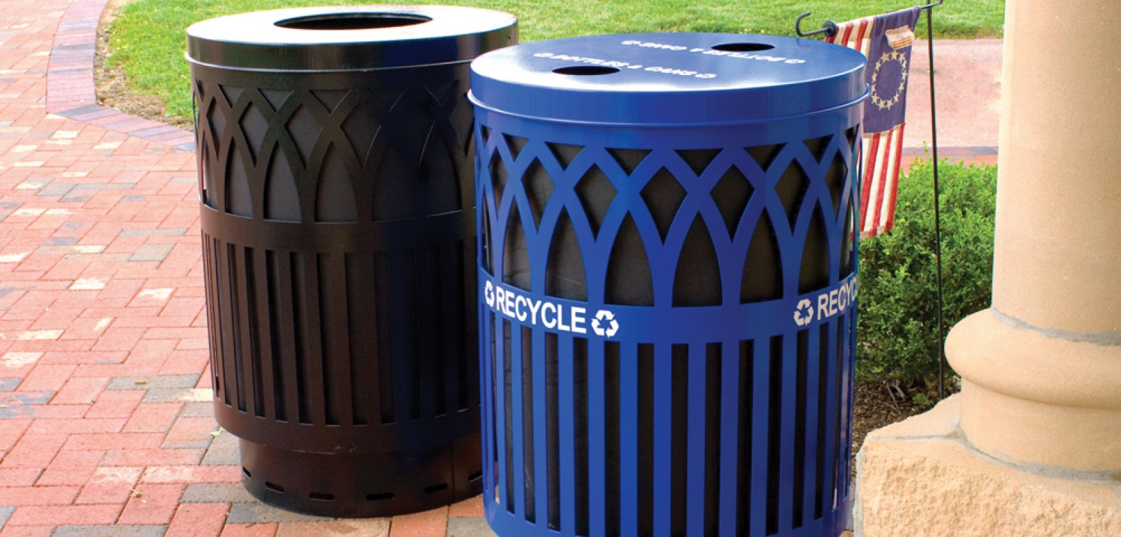 Witt Industries Blue and Black Covington Collection Outdoor Trash Cans