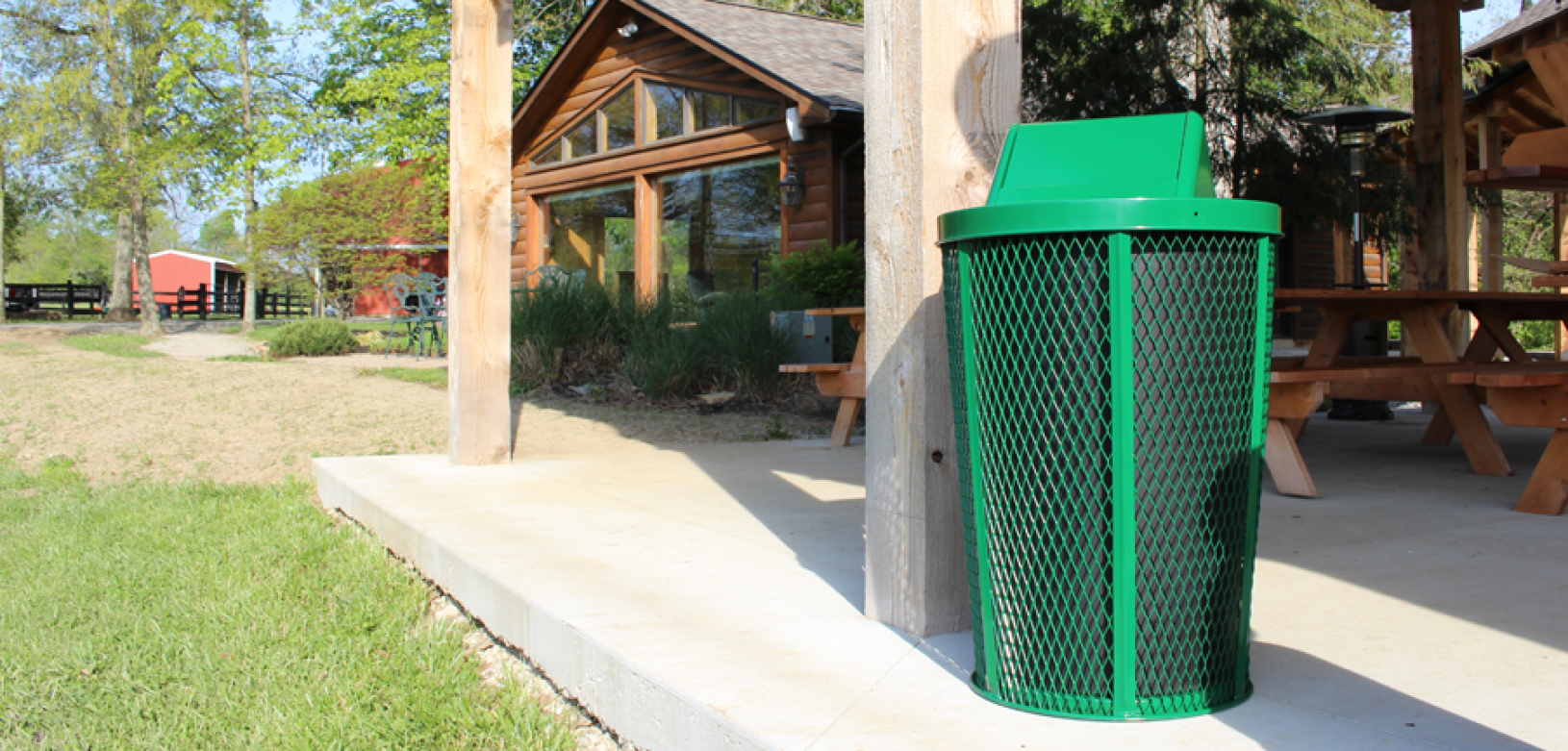 Trash Can Expanded Metal Basket Round 48 Gallon Powder Coated Steel -  Picnic Furniture