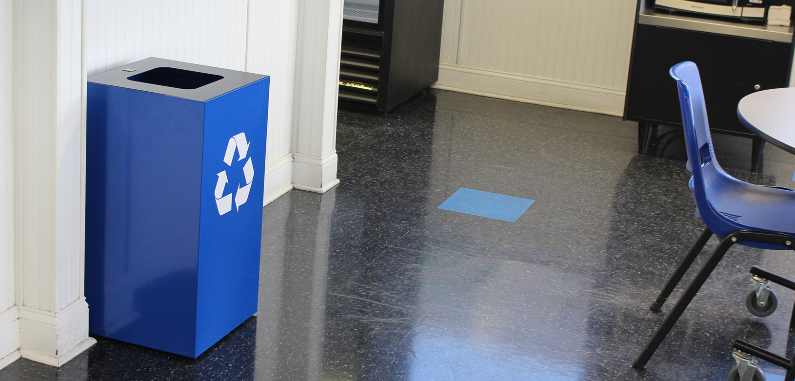Geocube Blue Recycle in Indoor Environment Blue Geocube Recycling Receptacle with Decal Indoor Environmental