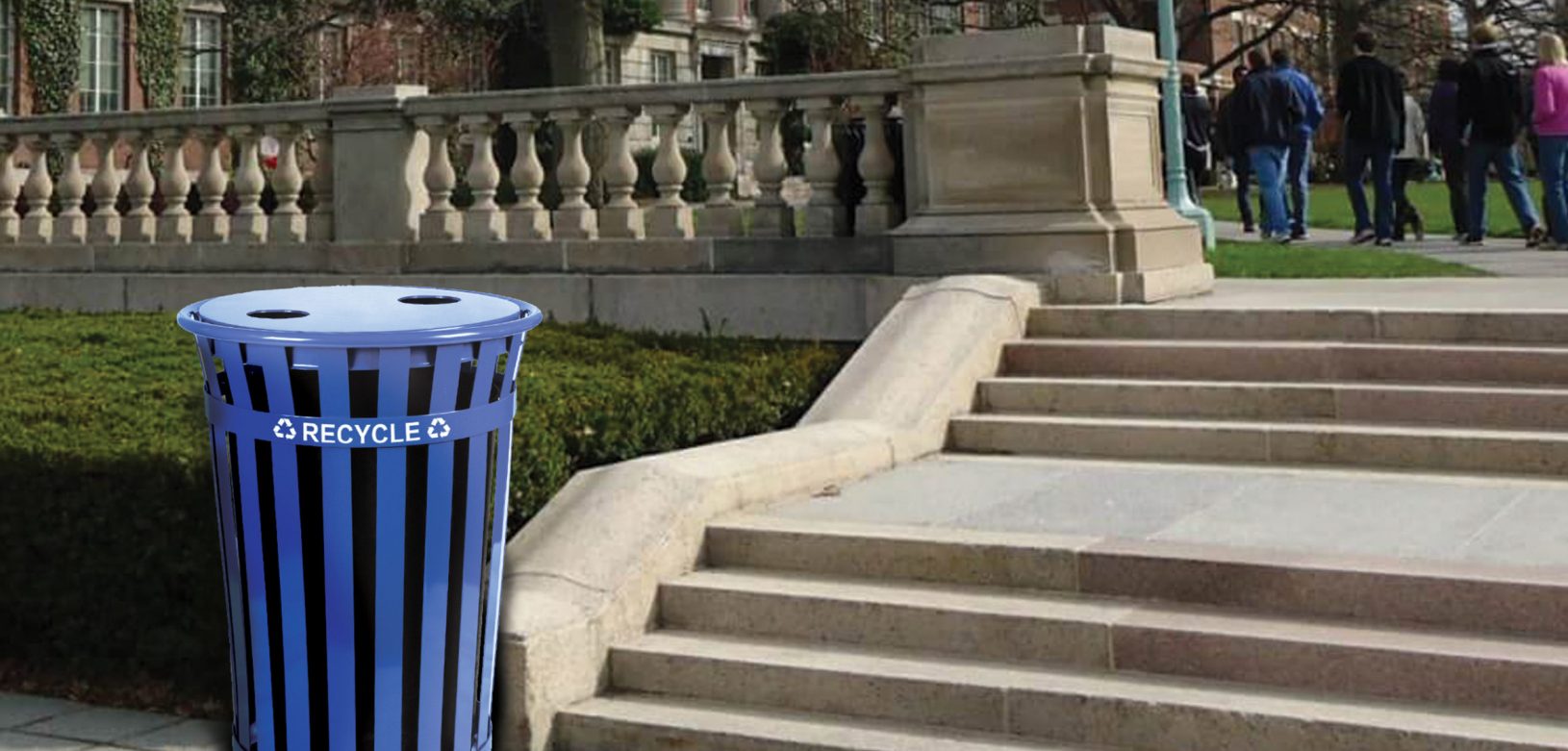 Witt Oakley Blue Recycle Receptacles 2 Round Openings Witt Blue Oakley Recycling Receptacles 2 Round Opening Outdoor Environmental
